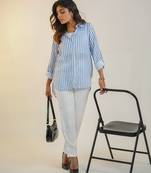 Pink printed striped linen shirt