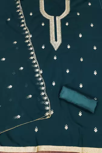 Women's sea green embroidered georgette dress material
