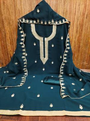 Women's sea green embroidered georgette dress material 3