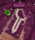 Women's purple embroidered georgette dress material