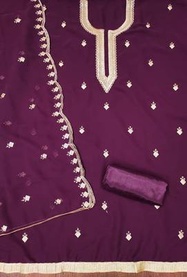 Women's purple embroidered georgette dress material 2