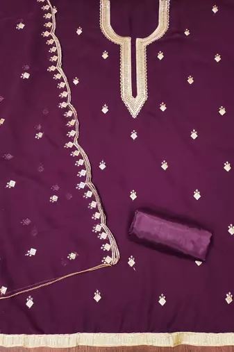 Women's purple embroidered georgette dress material