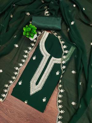 Women's green embroidered georgette dress material 1