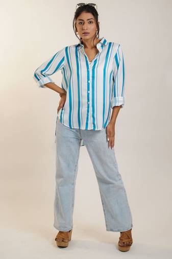 Blue printed linen digital printed