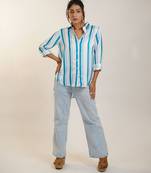 Blue printed linen digital printed