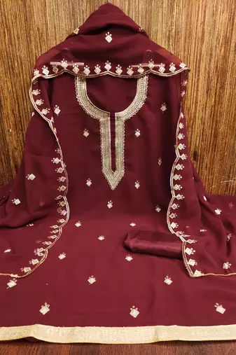 Women's maroon embroidered georgette dress material