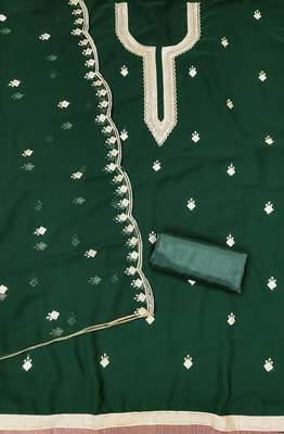 Women's green embroidered georgette dress material 2