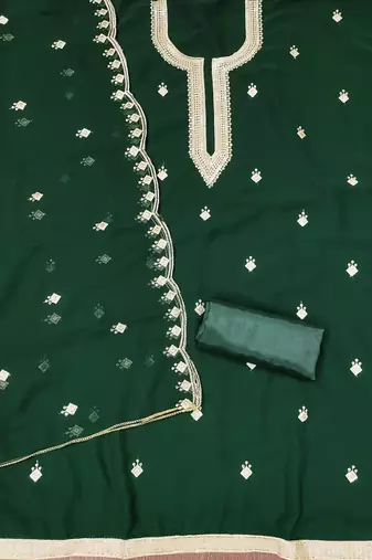 Women's green embroidered georgette dress material