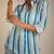 Blue printed linen digital printed