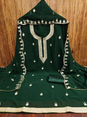 Women's green embroidered georgette dress material 3