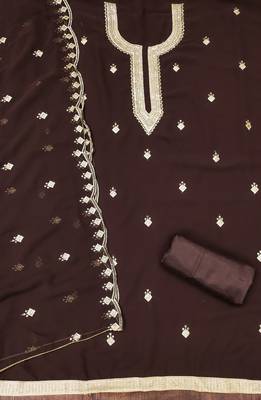 Women's brown embroidered georgette dress material 2