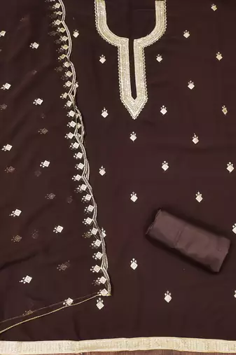 Women's brown embroidered georgette dress material