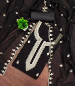 Women's black unstitched embroidered georgette dress material 