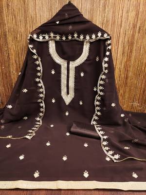 Women's brown embroidered georgette dress material 3