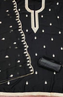Women's black unstitched embroidered georgette dress material  2