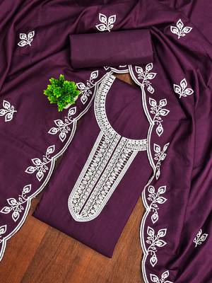 Women's purple embroidered cotton dress material 1