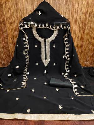 Women's black unstitched embroidered georgette dress material  3
