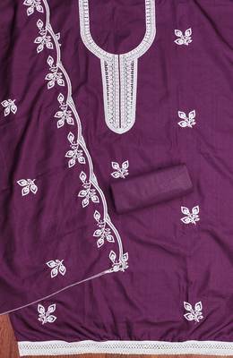 Women's purple embroidered cotton dress material 2