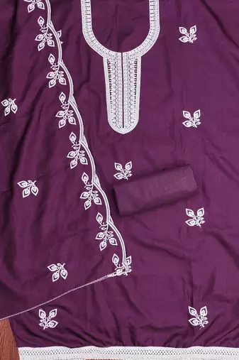 Women's purple embroidered cotton dress material