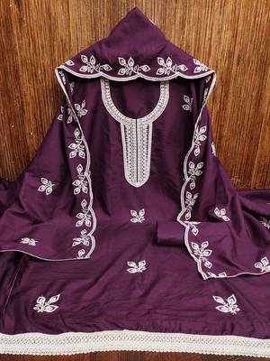 Women's purple embroidered cotton dress material 3
