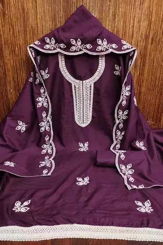 Women's purple embroidered cotton dress material