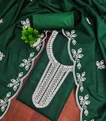 Women's green embroidered cotton dress material