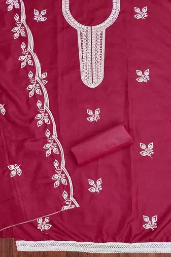 Women's maroon embroidered cotton dress material