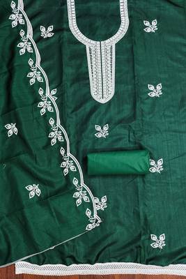 Women's green embroidered cotton dress material 2