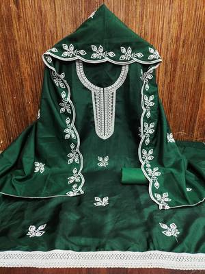 Women's green embroidered cotton dress material 3