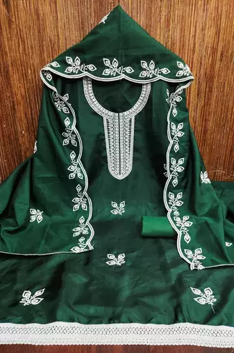 Women's green embroidered cotton dress material