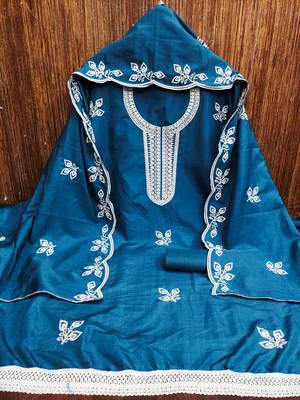 Women's blue embroidered cotton dress material 3