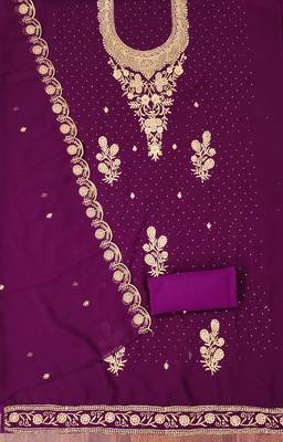 Women's purple embroidered georgette dress material 2