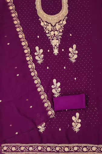 Women's purple embroidered georgette dress material