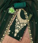 Women's green embroidered georgette dress material