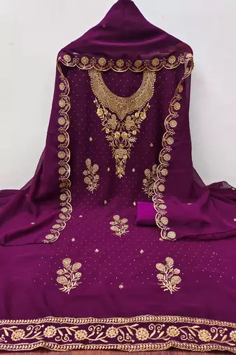 Women's purple embroidered georgette dress material
