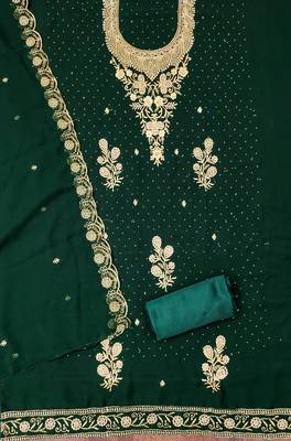Women's green embroidered georgette dress material 2