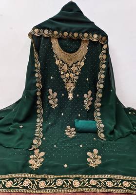 Women's green embroidered georgette dress material 3