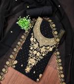 Women's black unstitched embroidered georgette dress material