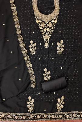 Women's black embroidered georgette dress material 2