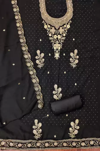Women's black embroidered georgette dress material