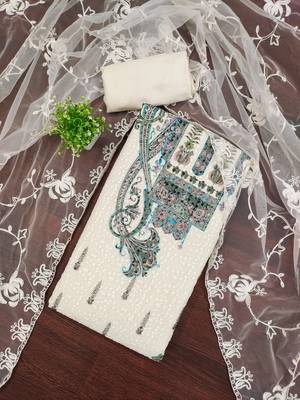 Women's multi embroidered georgette dress material 1