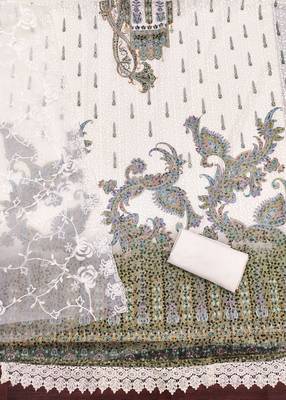 Women's multi embroidered georgette dress material 2