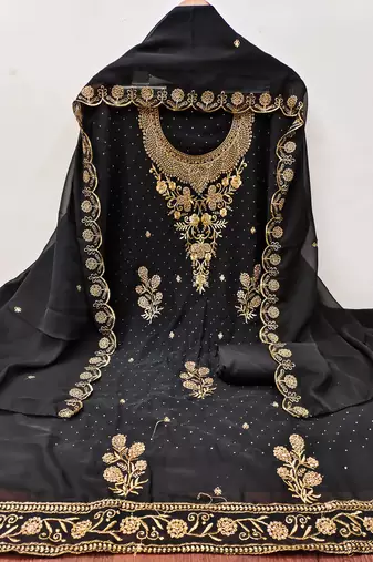 Women's black embroidered georgette dress material