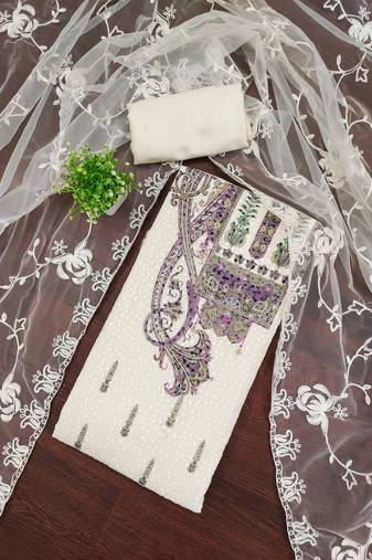 Women's multi unstitched embroidered georgette dress material 