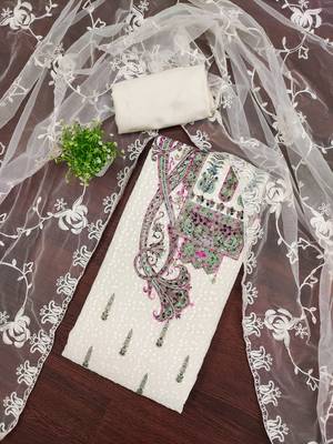Women's multi embroidered georgette dress material 1