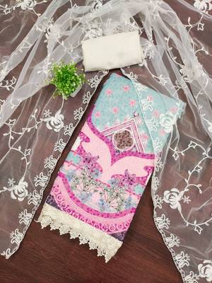 Women's multi embroidered georgette dress material 1