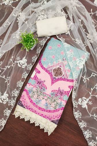 Women's multi unstitched embroidered georgette dress material 