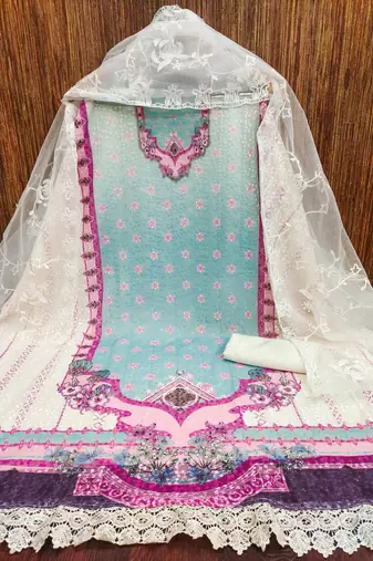Women's multi embroidered georgette dress material