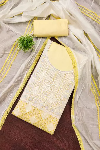 Women's multi unstitched embroidered modal silk dress material 