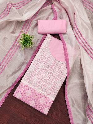 Women's multi unstitched embroidered modal silk dress material  1